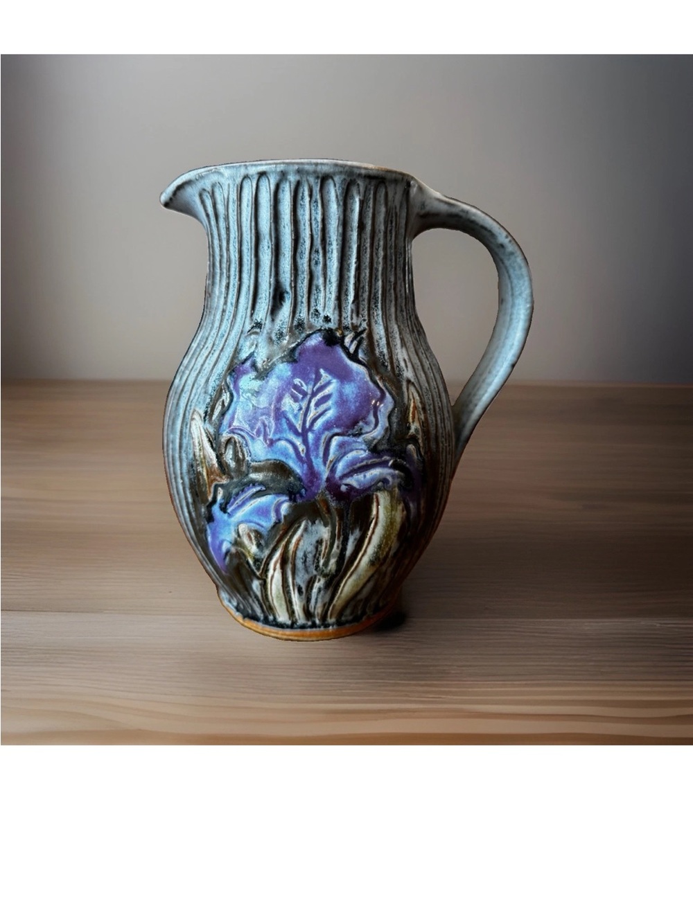 EMILY PEARLMAN : STUDIO ART POTTERY HANDLED 6.5”PITCHER JUG “Iris” Series Signed